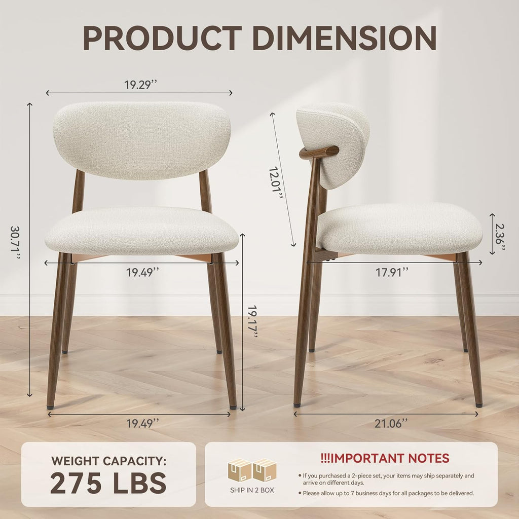 Dining Chairs Set of 4, Curved Back Kitchen Room Chairs with Metal Legs and Anti Slip Pads, Upholstered Dining Chair