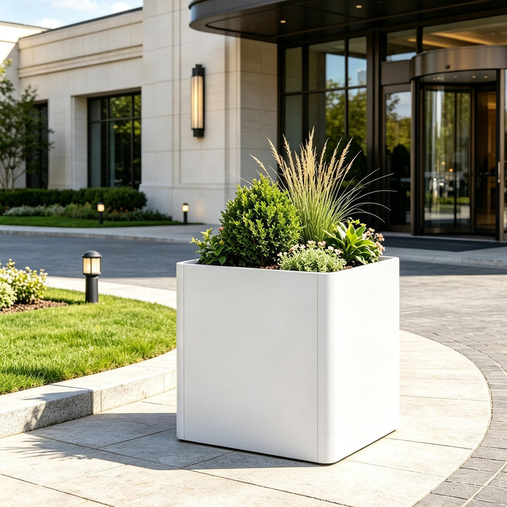Metal Square Planter Box 26in, White