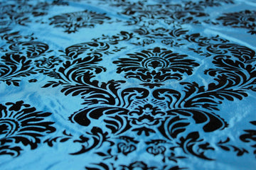 Taffeta Damask Flocking Fabric 58" Wide Sold By The Yard (Black Turquoise)