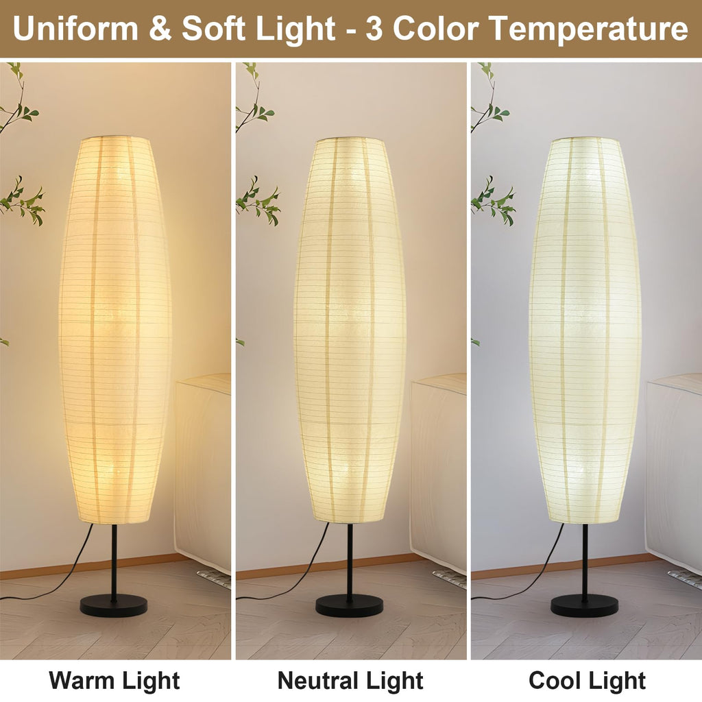 Off-White Paper Lamp Paper Floor Lamp, 3-Lights Bulbs Included
