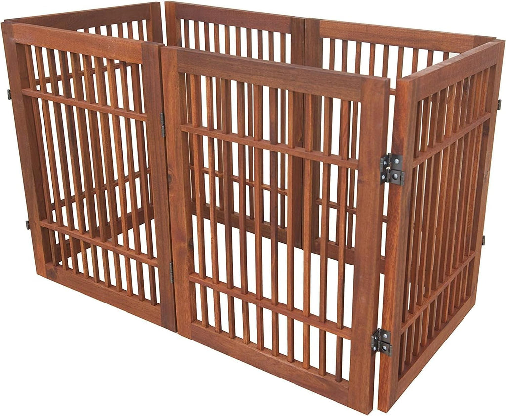 Freestanding Wooden Dog Gate Foldable Indoor Pet Gate No Drill Expandable Barrier for Doorways Stairs Hallways