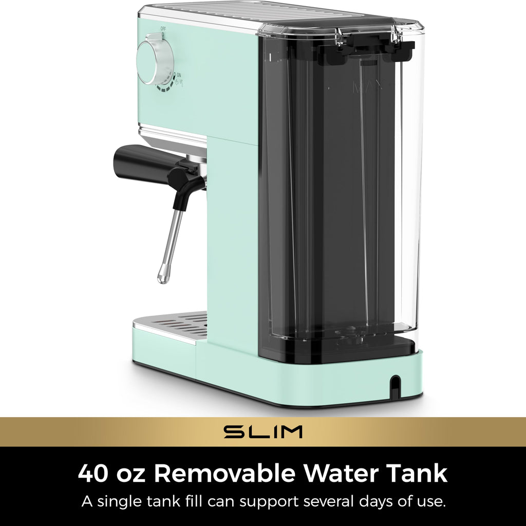 Slim Espresso Machine with Milk Frother Latte, Pastel Green