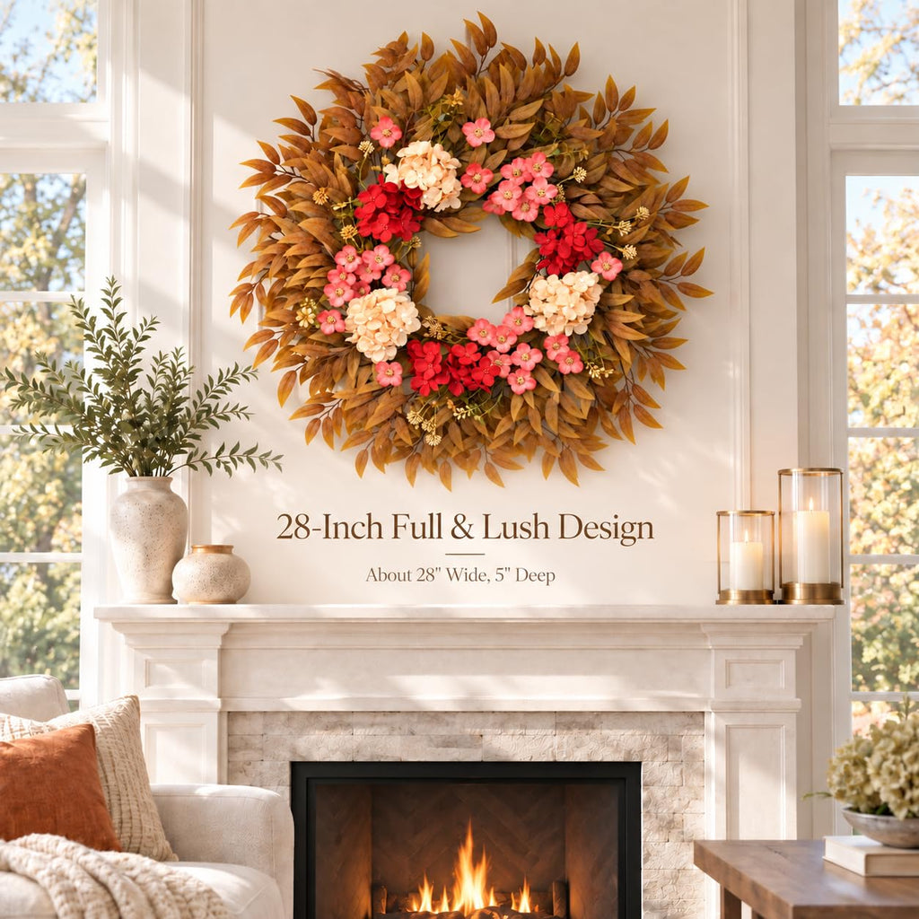 28" Fall Wreath for Front Door with Eucalyptus & Hydrangea