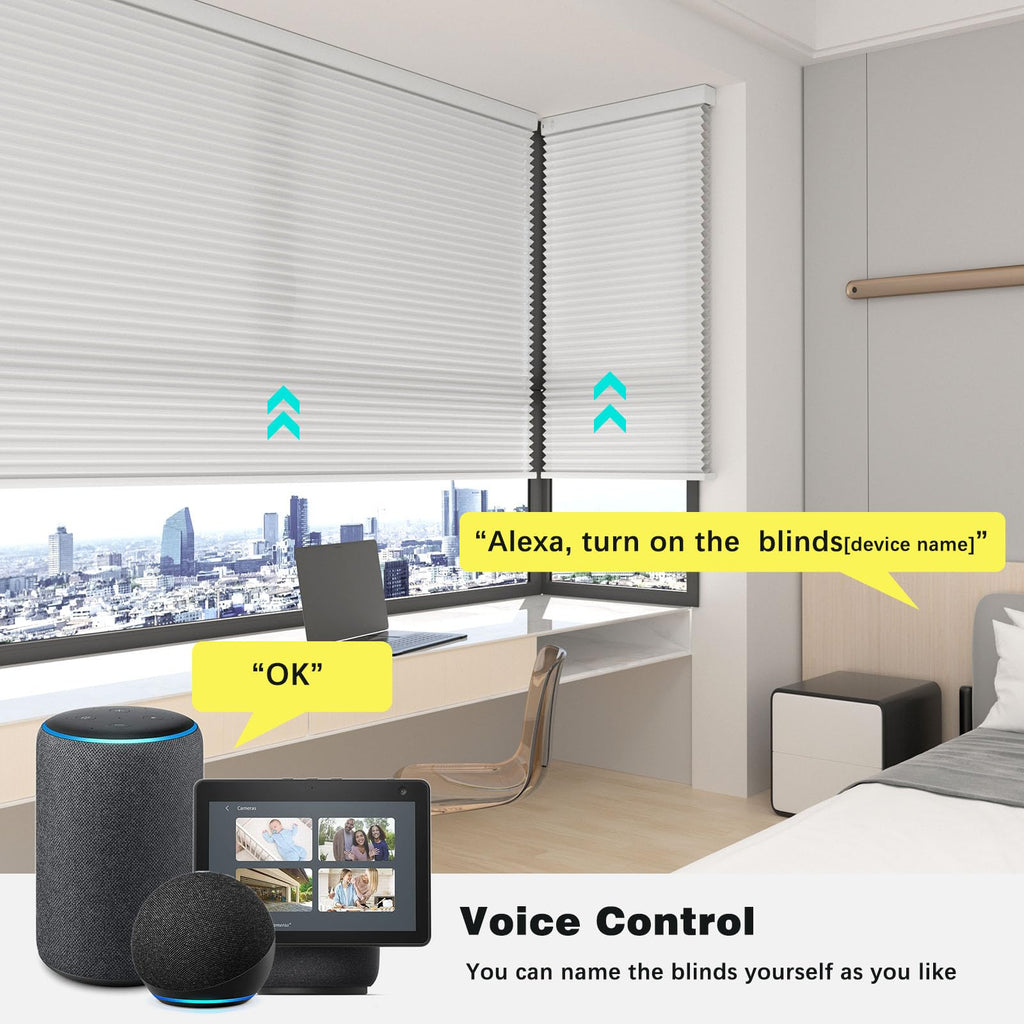 Smart Motorized Cellular Shades Remote Control for Indoor Windows Doors, Custom Size Electric Automatic Light