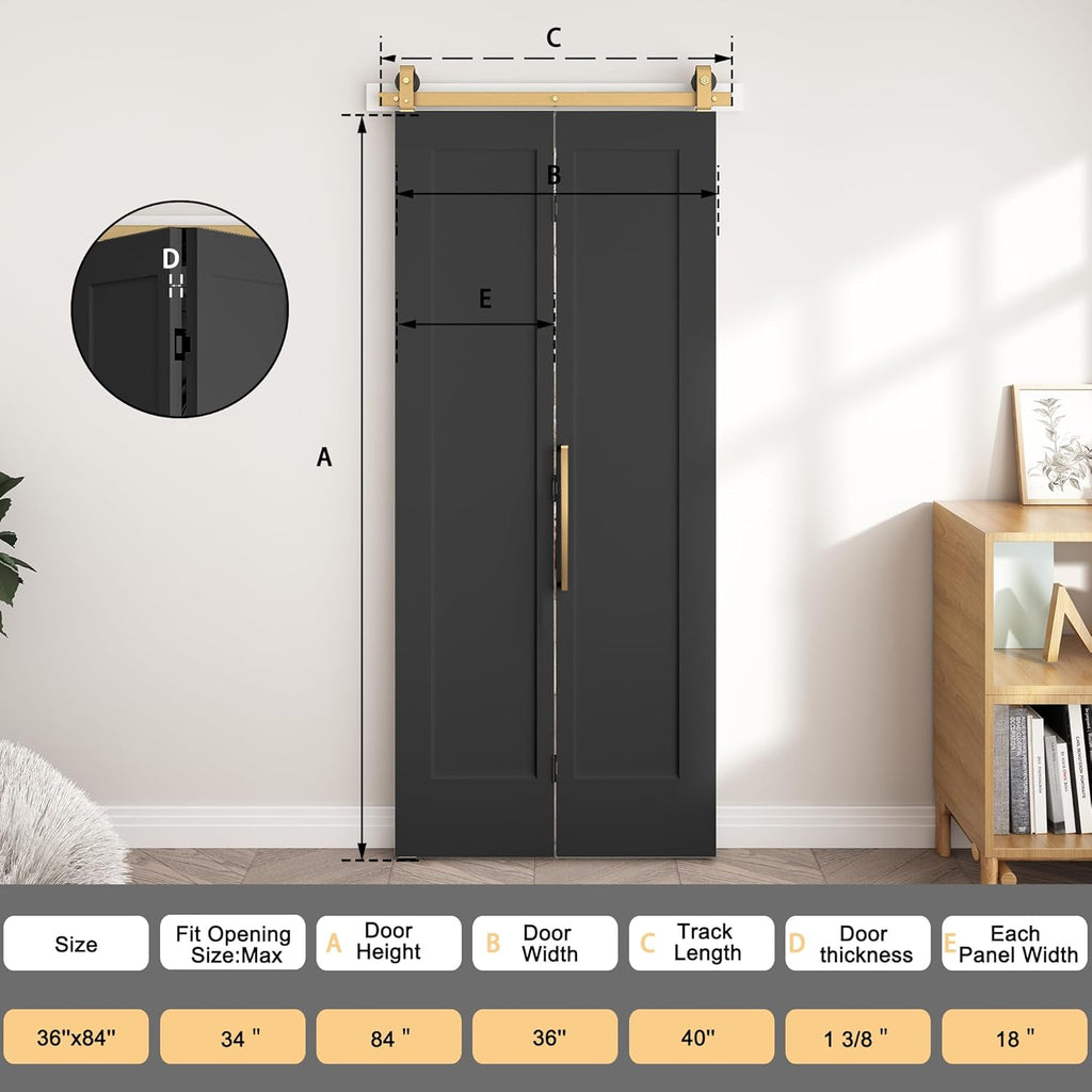 36 in.x 84 in. Bifold Barn Door, 1 Panel Vinyl Wrapped Textured Black Bifold Closet Door, Hollow Cor