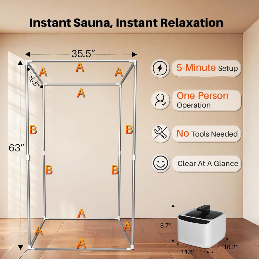 Portable Steam Sauna for Home, Personal Full Body Sauna Tent with 2.6L 1000W Steamer