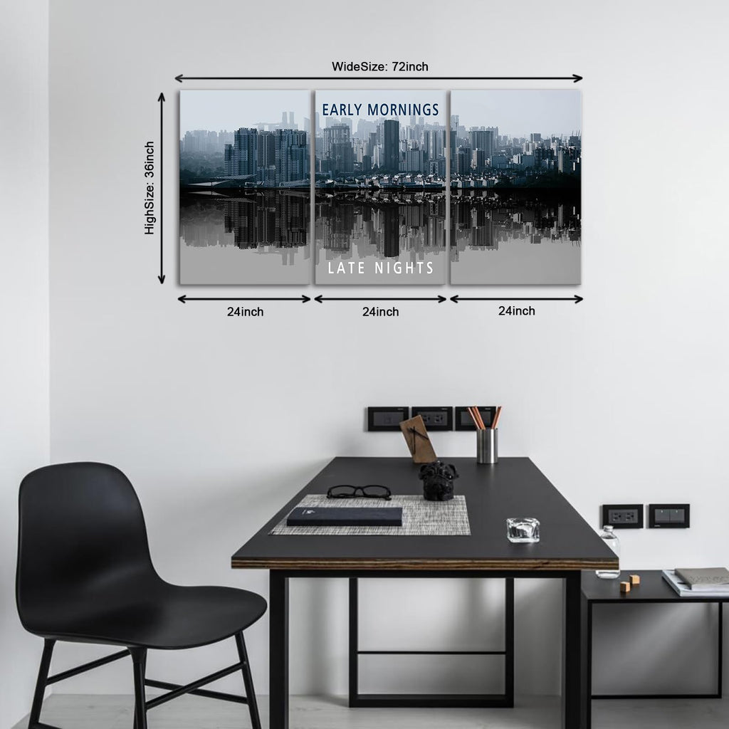 Inspirational Wall -Motivational Quote Black and White Wall -City Night Scenes Modern Cityscape Building Artwork