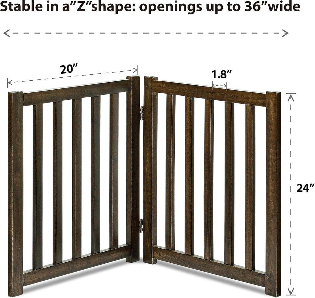 Wooden Free Standing Dog Gate 40" W x 24" H, Foldable Solid Hardwood Pet Safety Fence Doorways, Stairs, Hallways