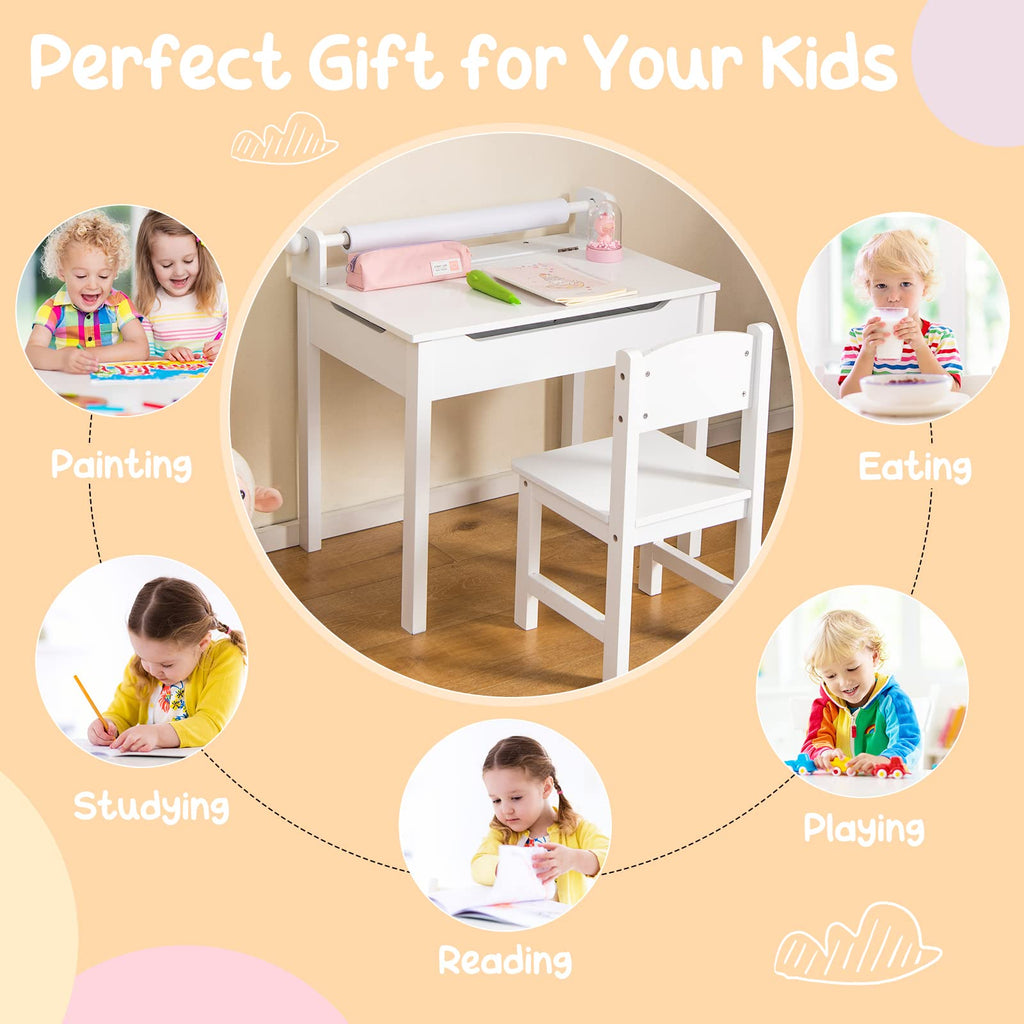 Toddler Table and Chair Set, Art Craft Kids Desk Set w/Paper Roll