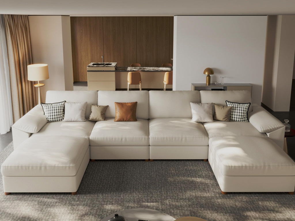 Modular Sectional Sofa, U Shaped Scratch Resistant Couch, Beige