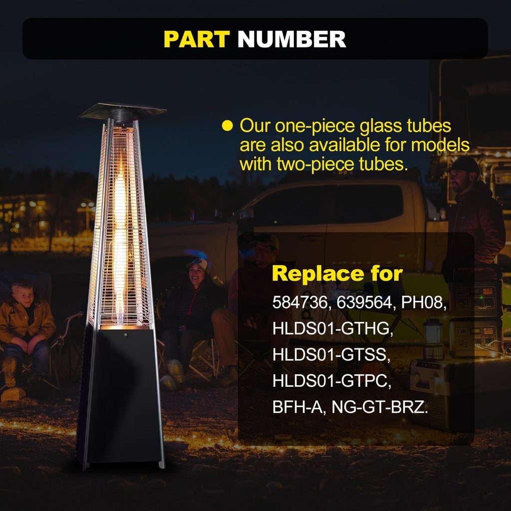 Patio Heater Glass Tube Replacement 49.5′′ Tall 4′′ Diameter with Rubber Ring
