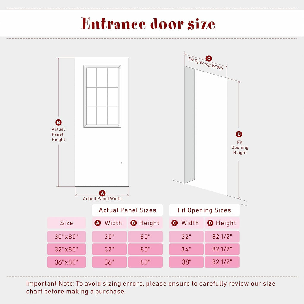 Entry Door, 30" x 80", 6-Panel Clear Glass Front Door, Solid Wood & MDF Exterior Doors, Waterproof Primed, Easy DIY