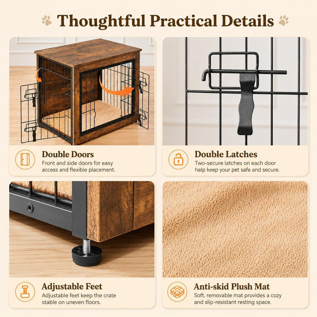 27.5in Wooden Dog Crate Furniture w/Cushion for Small Medium Dogs