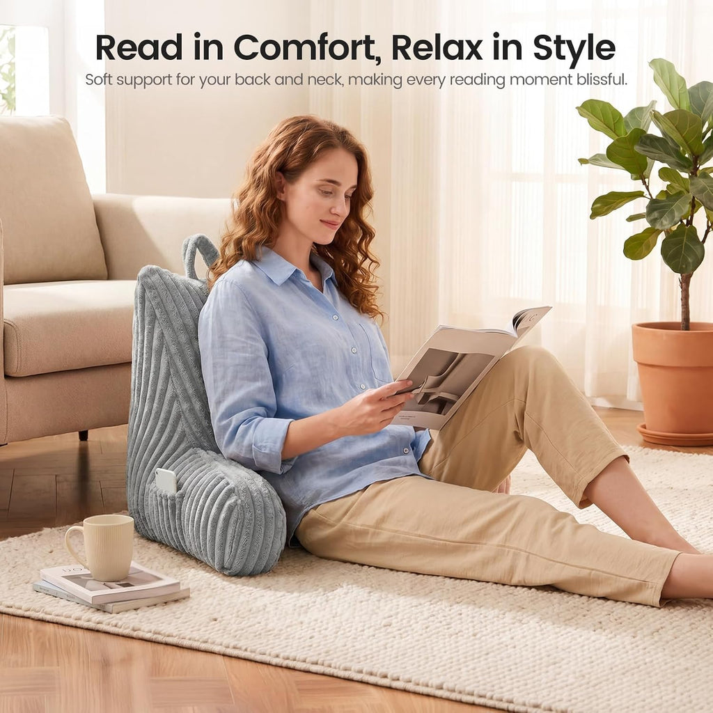 Reading Pillow for Sitting up in Bed, Adjustable Memory Foam Bed Rest Pillow, Wide-wale Plush Cover Machine Washable