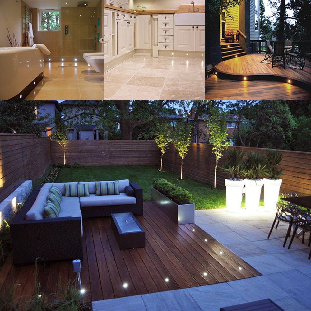 LED Deck Lights Kit 12V Low Voltage Waterproof IP67 Warm White Recessed Deck Lighting In Ground Light for Step Stair