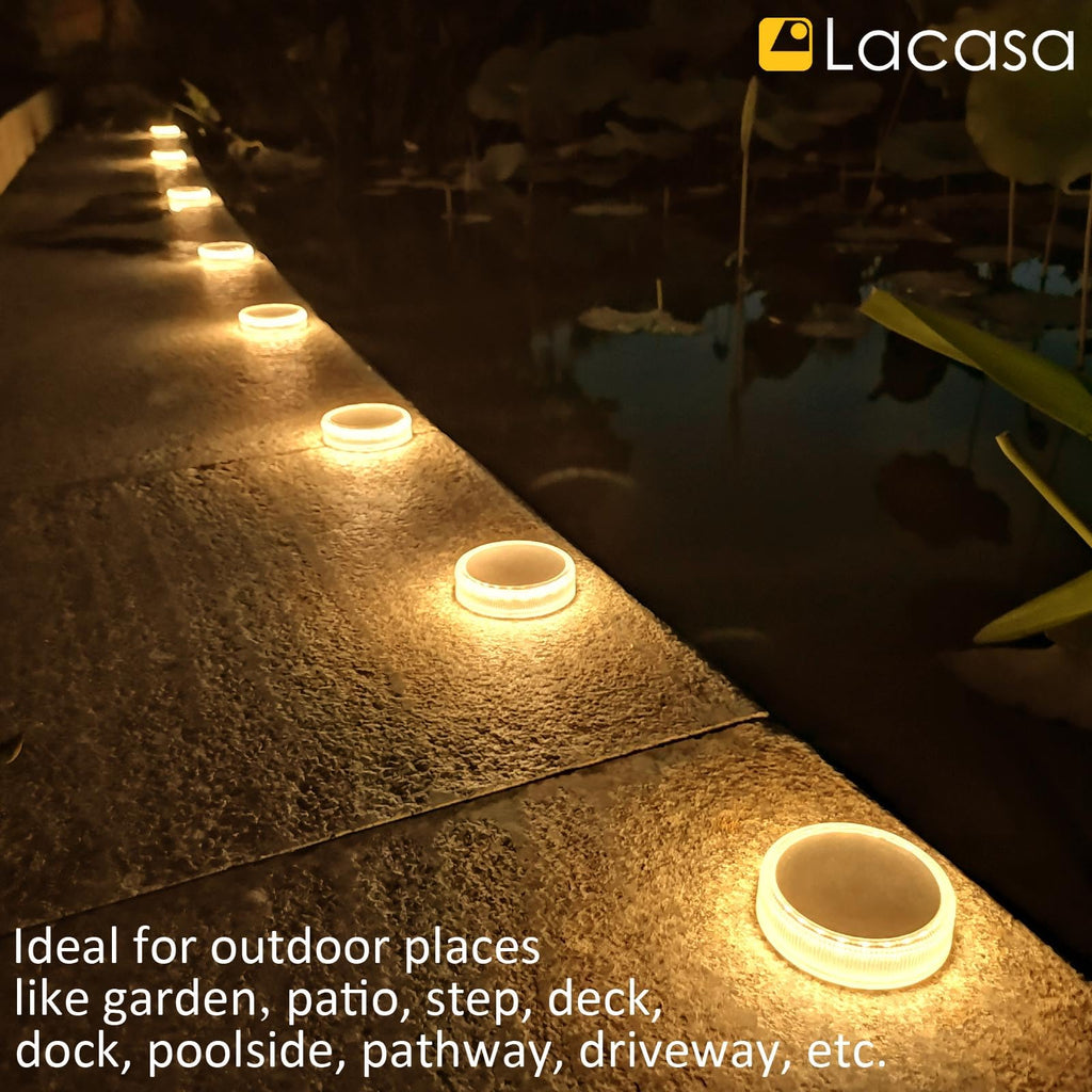 Solar Deck Lights, 4 Pack 30LM Outdoor Solar Powered Step Lights, LED Dock Lights Warm White 2700K Light up All Night