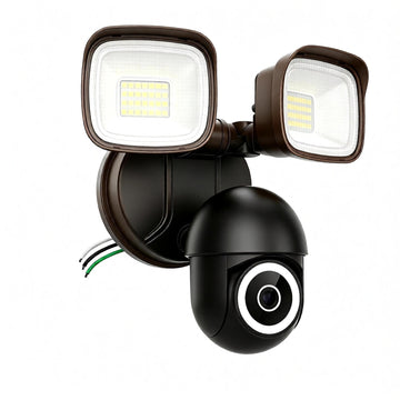 2K Floodlight Camera, 360° PTZ Hardwired Security Cam Brown
