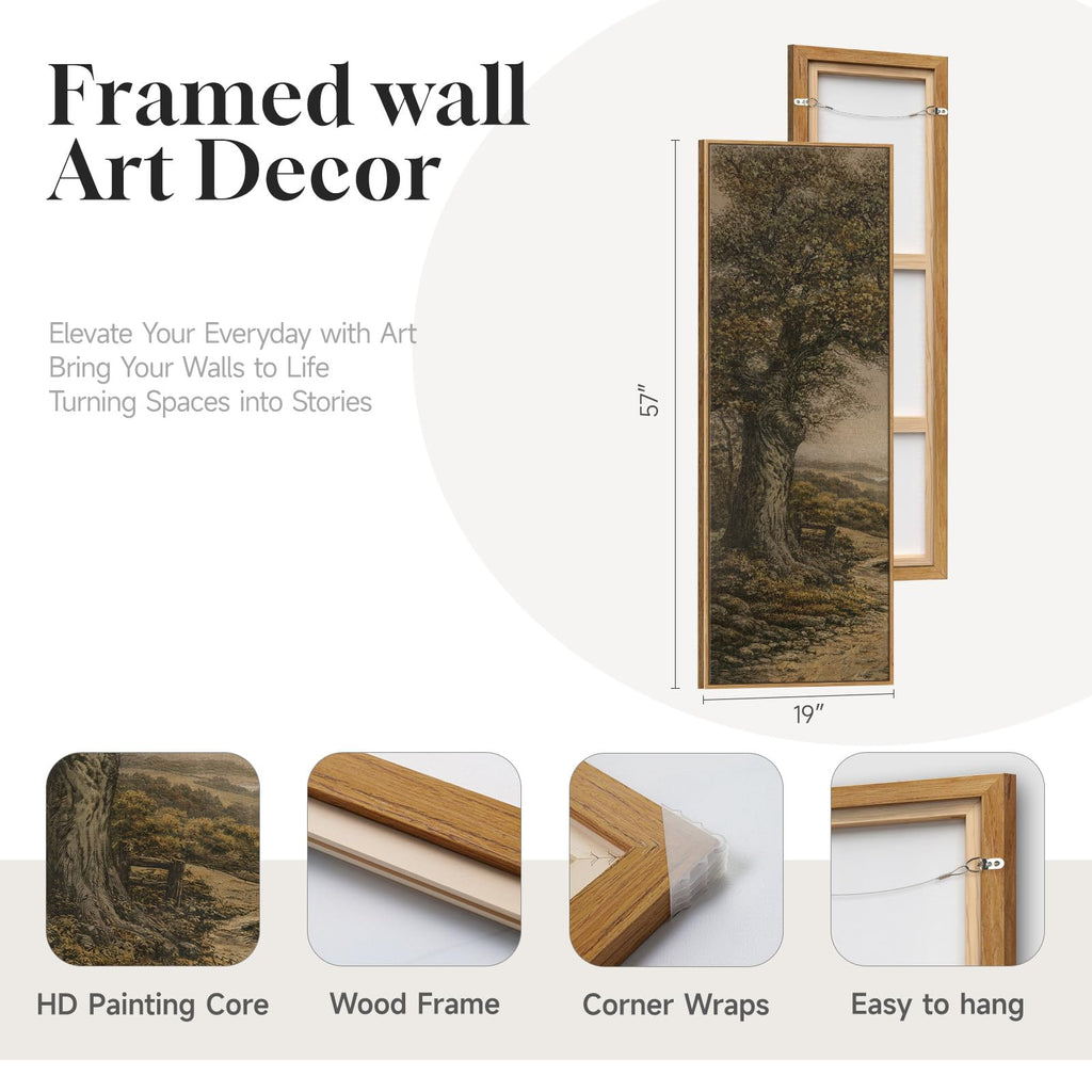 Framed Vintage Long Narrow Landscape Wall Art, 60x20 Inch
