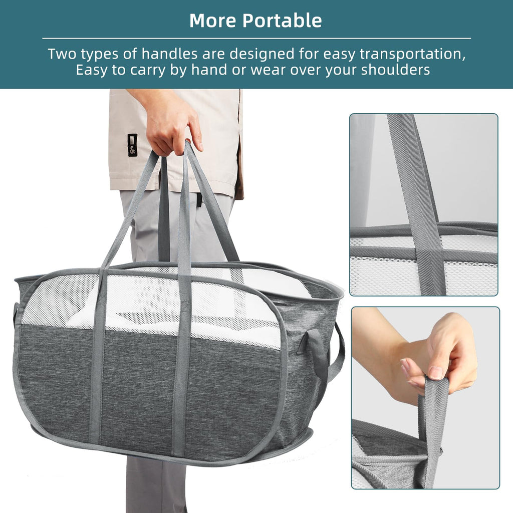 Collapsible Laundry Baskets, Tear Proof Pop Up Laundry Hamper with Dual Handles, Durable Foldable Laundry Basket