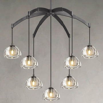Modern Chandeliers, Large Arc Chandelies for Living Room, Black Round High Ceiling Chandelier for Dining Room, 7-Light Living Room Light Fixture 34" Pendant Light Chandelier for Staircase Bedroom