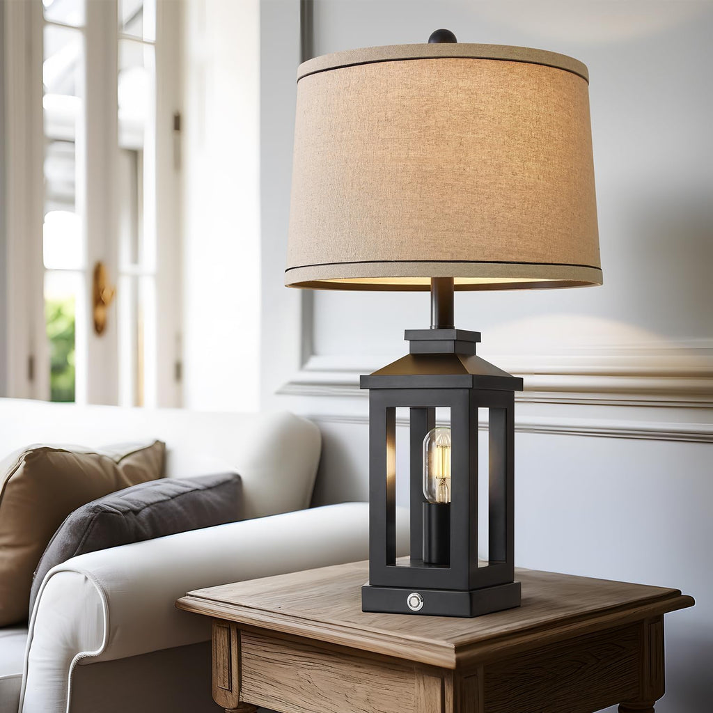 23.75" Retro Farmhouse Black Table Lamp Bedroom Nightstand