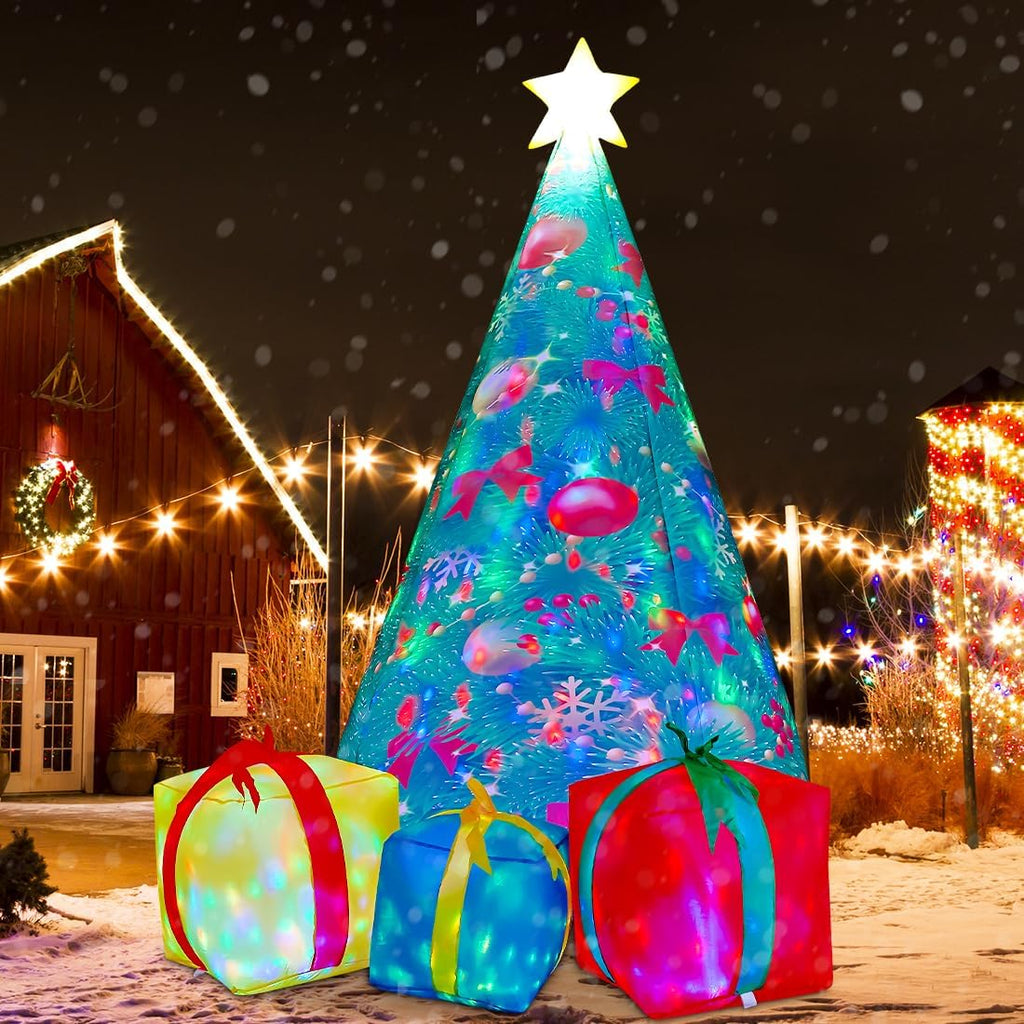 7 FT Christmas Decorations Inflatables Tree Outdoor Blow Up Yard Gift Box with Built-in LEDs for Indoor Party Garden