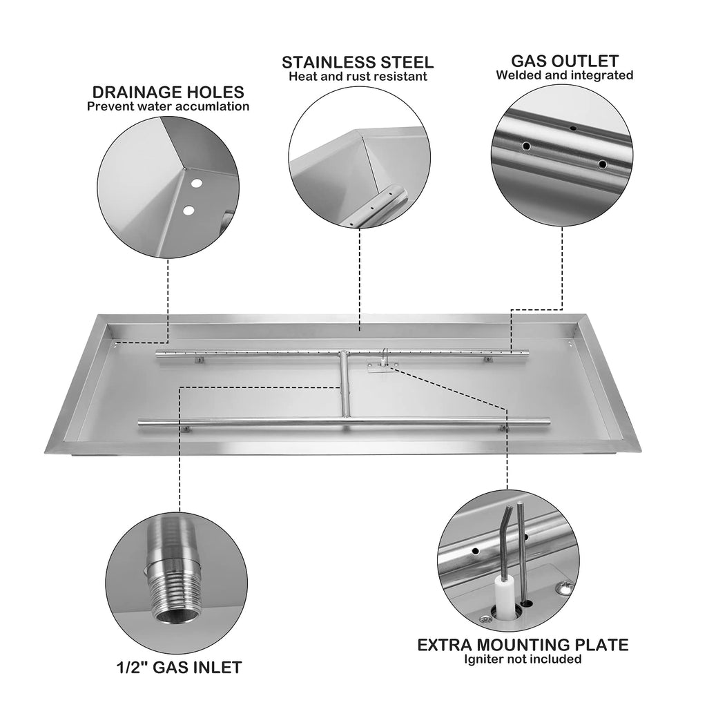 48 x 14 Inch Rectangle Drop-in Fire Pit H-Burner Pan