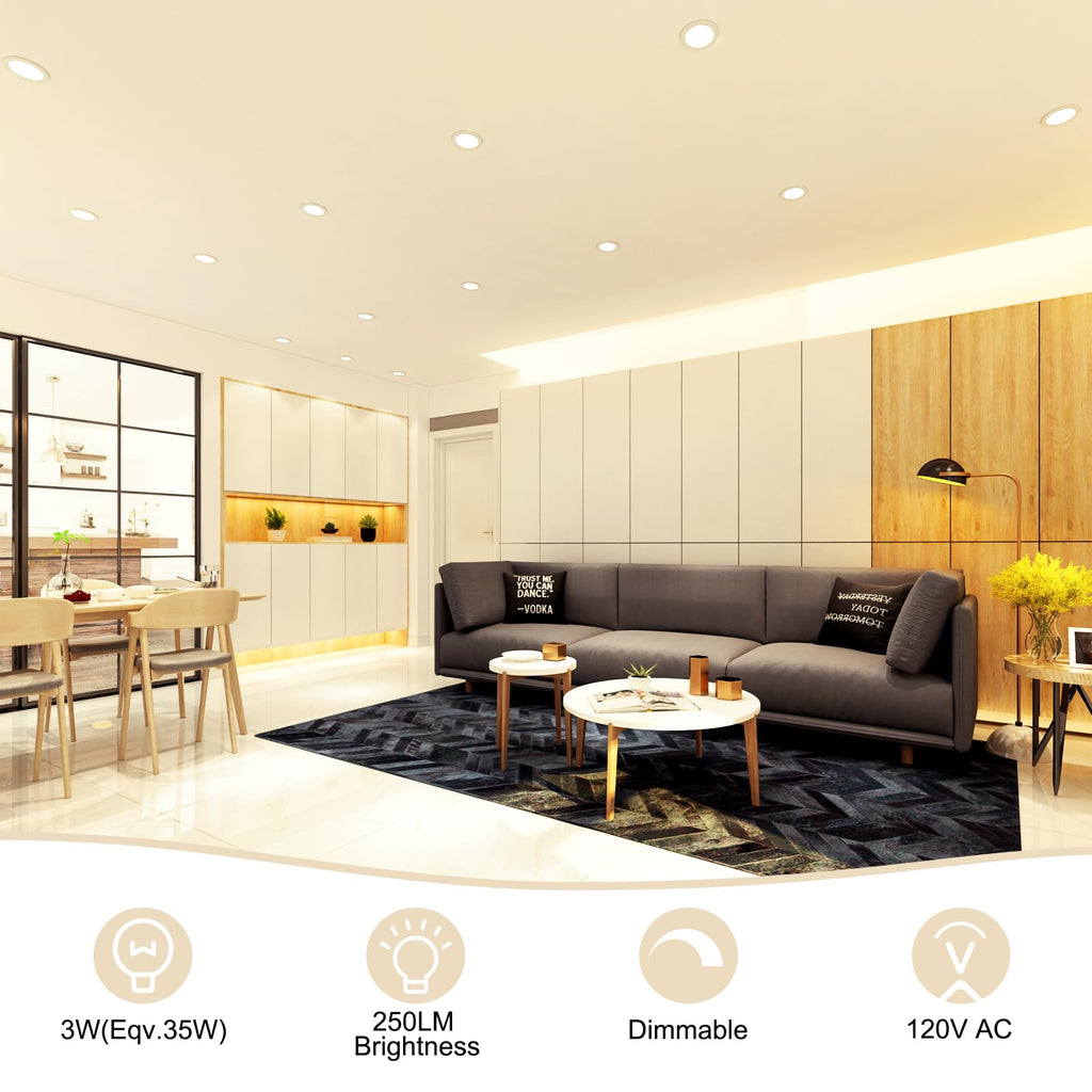 2 Inch LED Recessed Lighting, Dimmable LED Downlight 3W (35W Halogen Equivalent), CRI80+, 3000K Warm White Canless