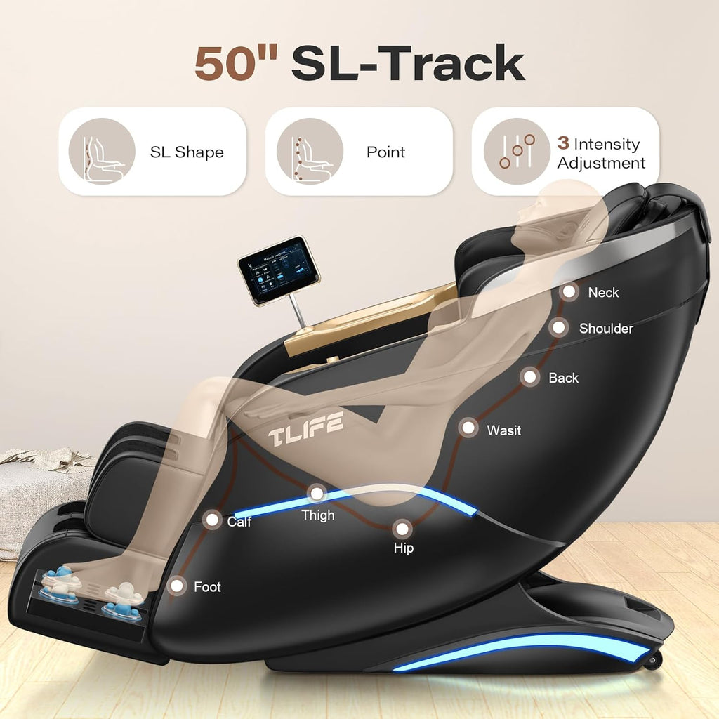 Massage Chair Full Body 160° Zero Gravity SL-Track, 12 Modes, Black | Full-Body Airbags, Body Scan, 6 Massage