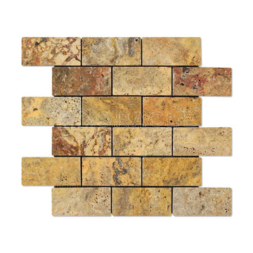Scabos Travertine 2 X 4 Brick Mosaic Tile, Tumbled (Box of 5 sq. ft.)