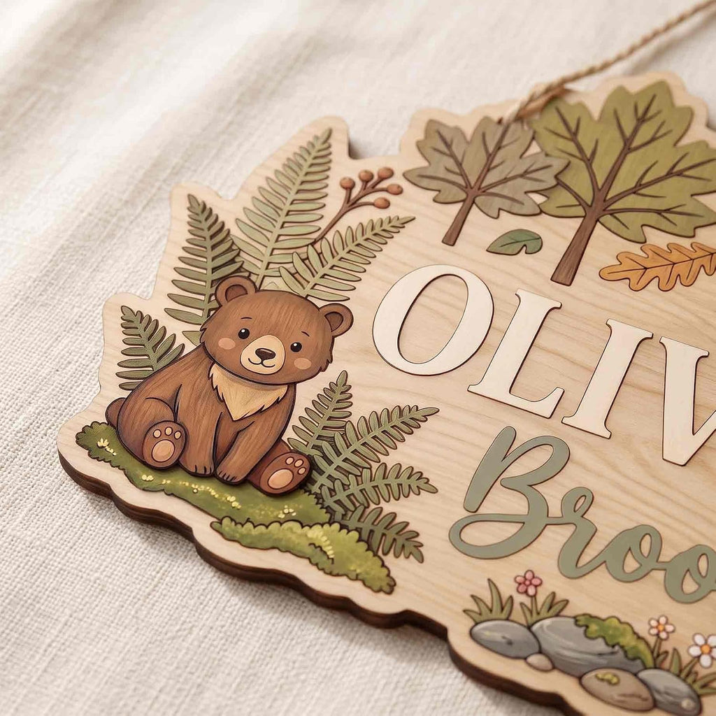 Personalized Nursery Name Sign For Girls Boys, Wooden Baby Name Sign, Woodland Kids Room Decor, Baby Shower, Forest
