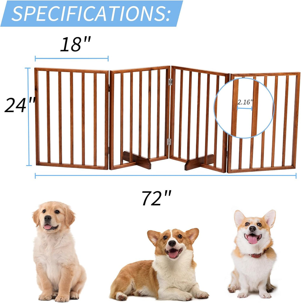 Dog Gates for Doorways, 4 Panels Pet Gate, Freestanding Dog Gate, Pet Barrier, Hinged Joints, 2 Support Feet