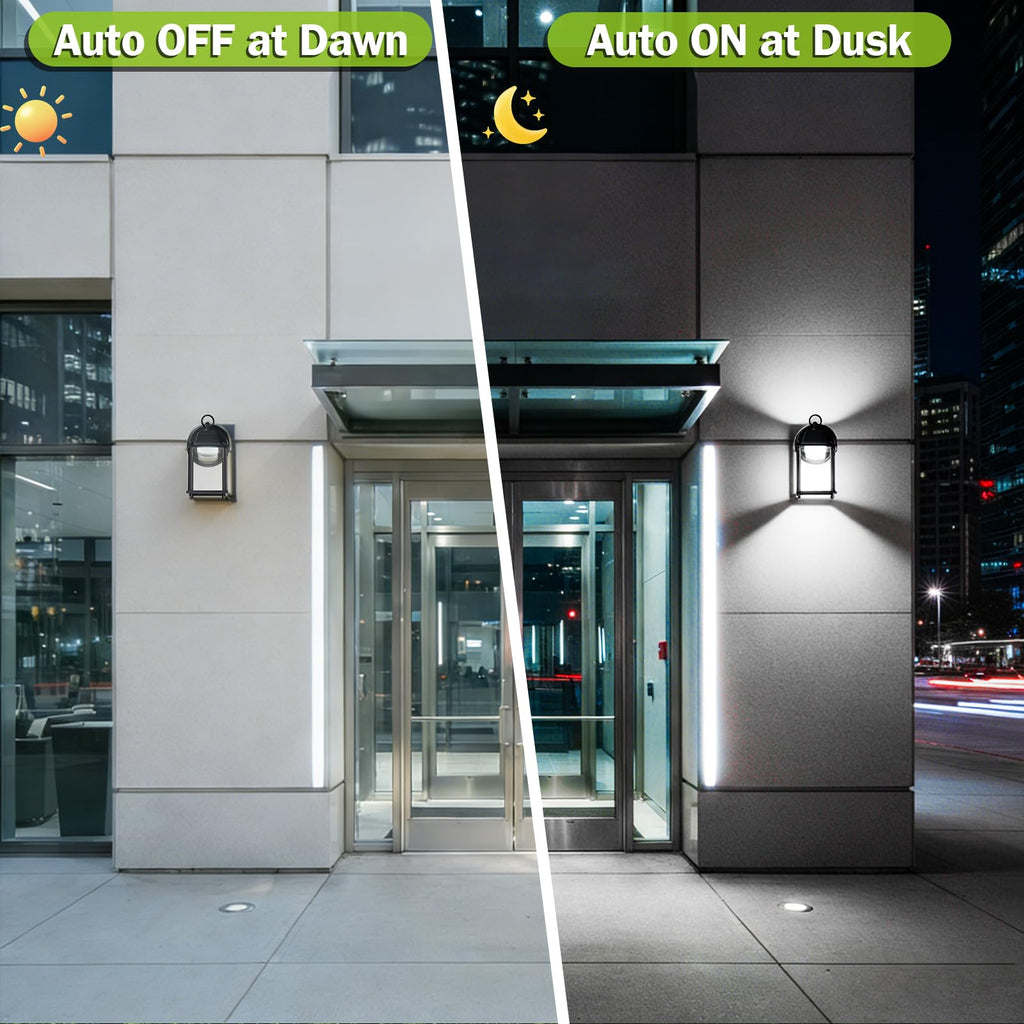 Outdoor Wall Light Dusk to Dawn, Aluminum, LED 5000K, Black 1 Pack