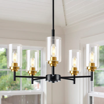 Kitchen Island Lighting Modern Glass Chandelier Black& Gold (5 Lights)