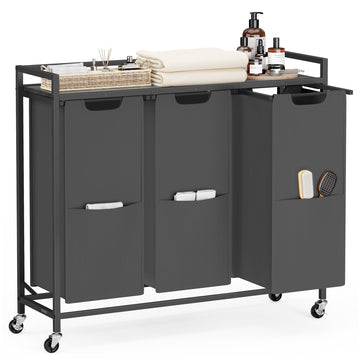 Laundry Sorter 3 Section, Rolling Cart with Shelf 43.5 Gal. (165 L)