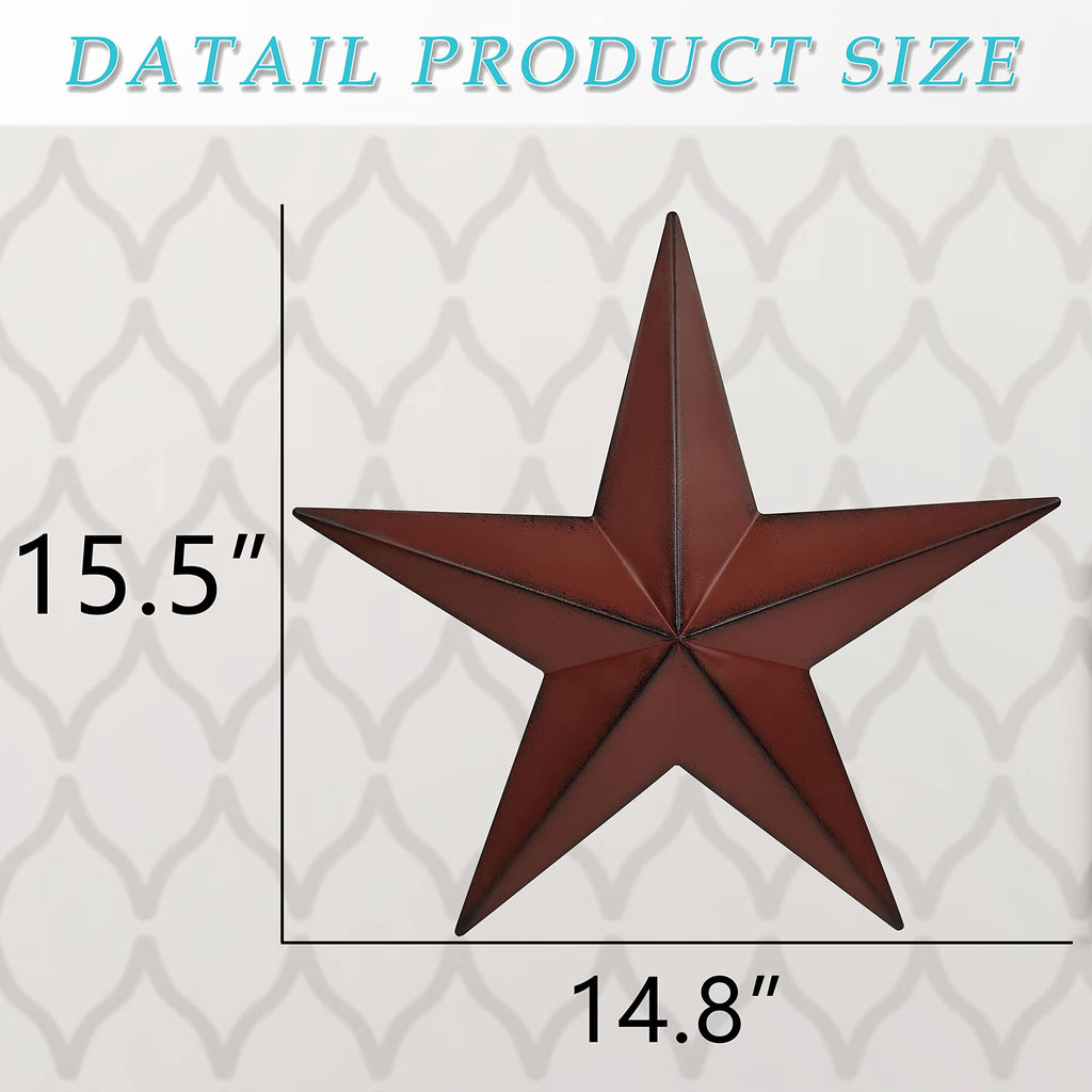 15.5"2pcs Red Barn Star Texas Stars Art, Metal Stars for Outside Rustic Vintage Western Wall Decor Country Home