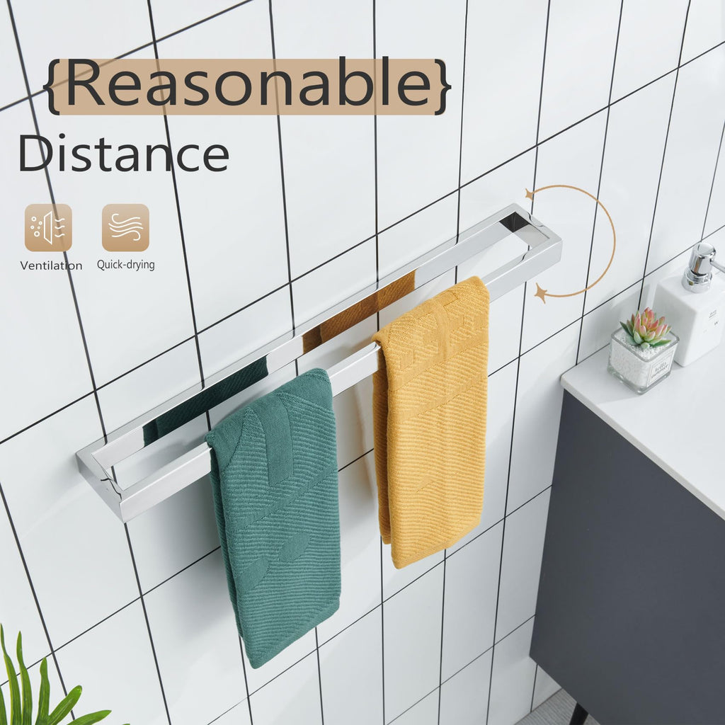Towel Holder Chrome Bath Towel Bar Rack 24-Inch Kitchen Holder Polished Stainless Steel Hardware Wall Mounted, 1 Pack