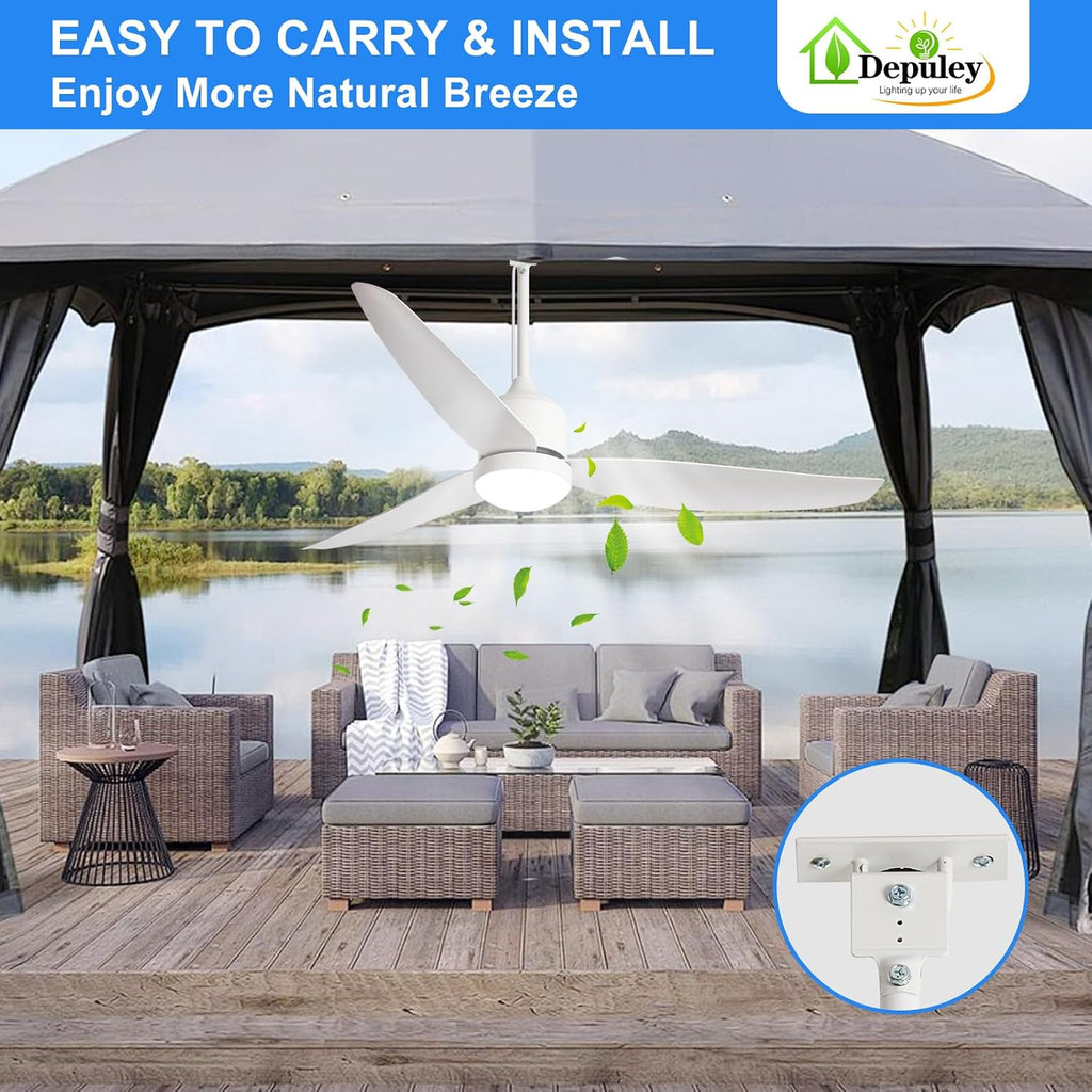 52 Inch White Waterproof Gazebo Fans with Lights Outdoor Hanging - Plug in Remote App Control for Patios Farmhouse Porch - 6 Speed Reversible DC Motor A101-B0F5WNQB9K