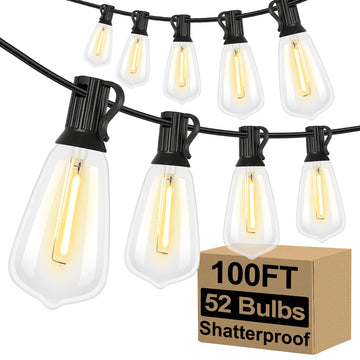 Outdoor String Lights 52 Bulbs, Waterproof Patio Lights