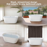 55" Oval Freestanding Soaking Bathtub with Toe-Tap Chrome Drain, Stand Alone Tub, Acrylic Soaking Tub, Ergonomic