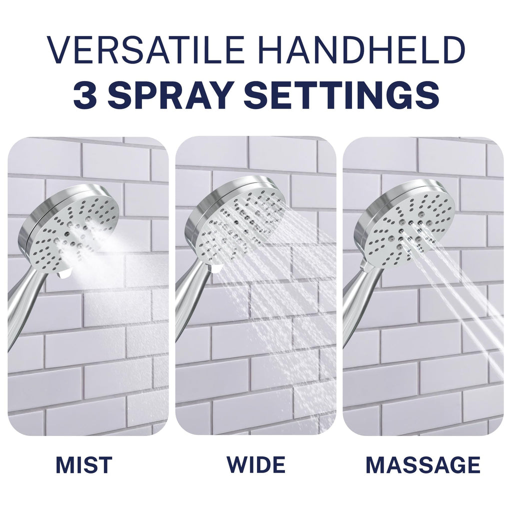 Metal 3-Spray Shower Head Handheld High Pressure Extra Long Hose