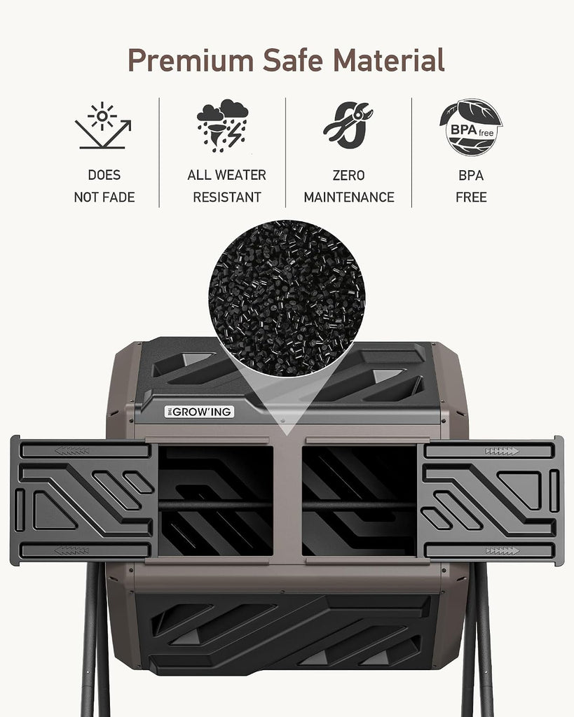 THE Growing 43 Gal Outdoor Compost Bin Tumbler for Backyard Garden, Brown | Twin 21.5gal chambers blend with