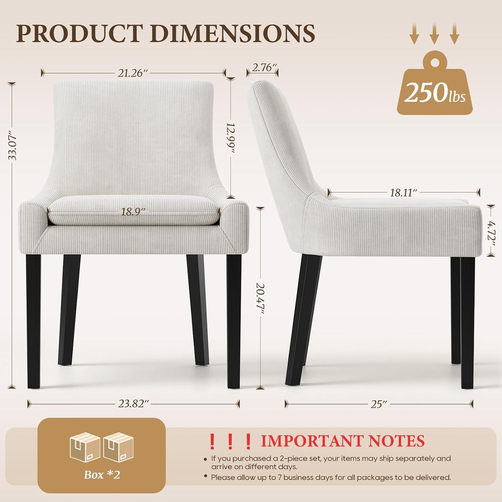 Dining Chairs Set of 4, Upholstered Corduroy Dining Room Chair with Wood Legs, Mid-Back Padded Kitchen Side Chairs