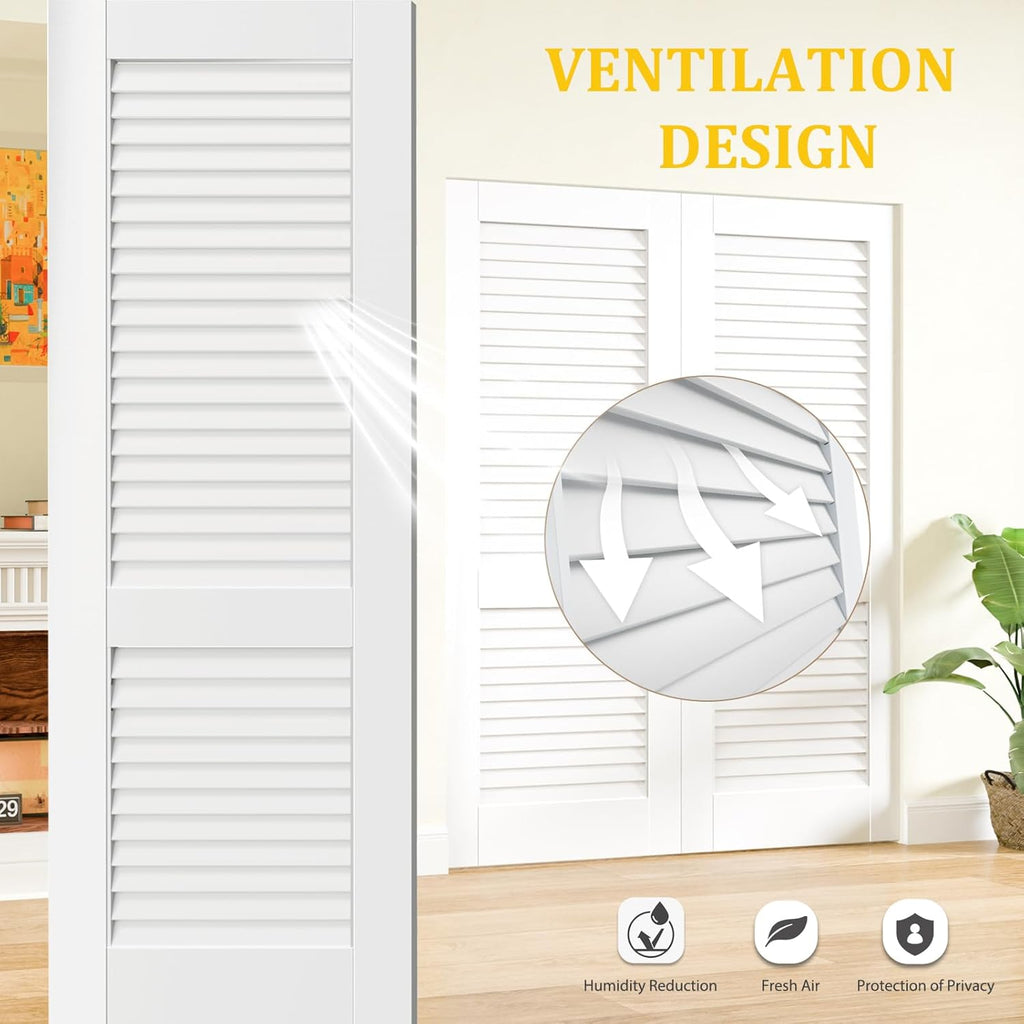 Prehung Door, Louver-Panel Door Slab with Door Jamb Hardware Kit & Black Door Lever, 30" x 80" Interior Door for
