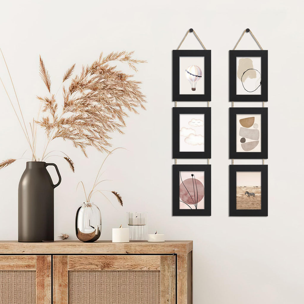 5x7 Picture Frames Collage, Real Glass Wooden Vertical Hanging 3 Opening 5 by 7 Photo Frame, Black, 1 Pack
