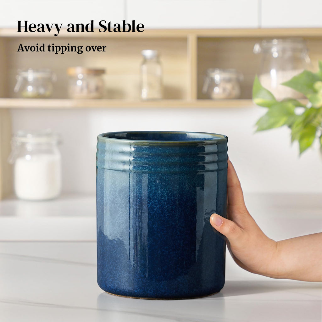 7.2" Kitchen Utensil Holder, Extra Large Farmhouse Utensil Holders for Countertop, Ceramic Utensil Crock, Anti Slip