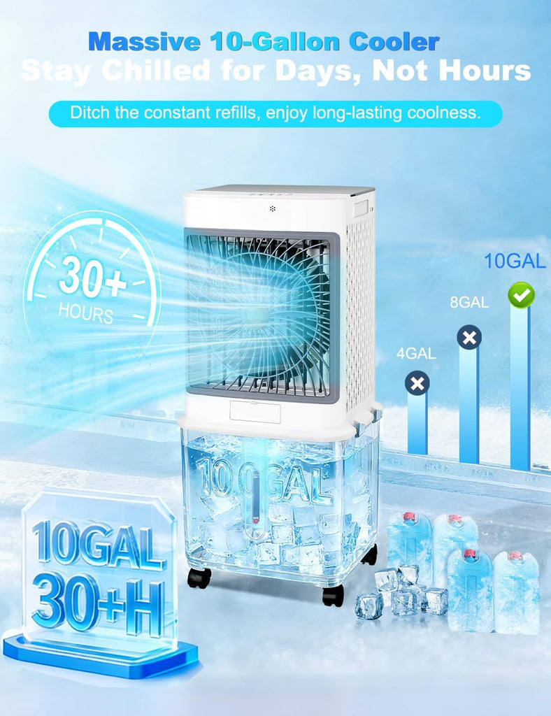 Portable Air Conditioners,Swamp Cooler Evaporative Air Cooler 2026 Upgraded Windowless with 10GAL Detachable Tank