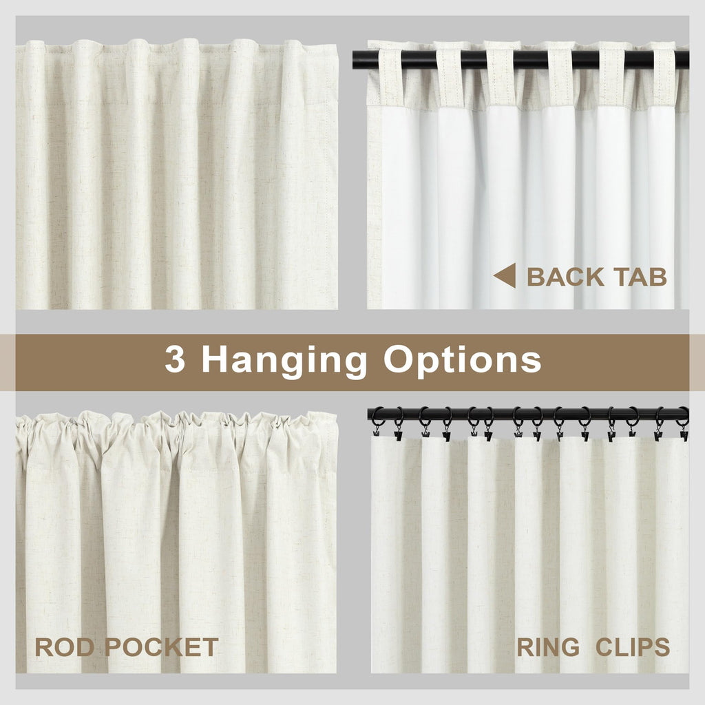 90 Inch Length Back Tab Natural Linen Blackout Bedroom Curtains 70 In Wide Cream Ivory Thermal Insulated Soundproof