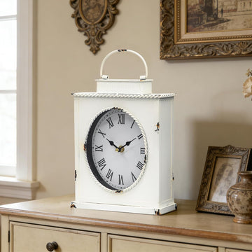 MODE HOME Vintage Mantel Clock, Large Rustic Distressed Metal Table Clock with Handle