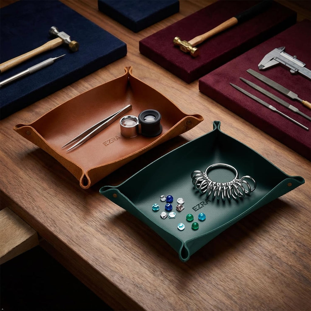 Personalized Leather Valet Tray - Made in USA - Custom Monogramed Full Grain Leather Catchall Tray for Men, Desk